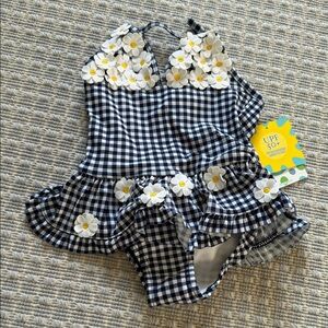 NWT Little Me Navy and White Gingham One Piece